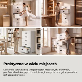 Szafa kartotekowa metalowa z 5 szufladami biała, 900x1620x600 mm: SARA XL V5