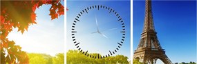 Obraz - jesień w Paryżu (z zegarem) (90x30 cm)