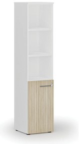 Szafa biurowa kombinowana PRIMO WHITE, drzwi na 2 poziomach, 400 x 420 x 1781 mm, biały/dąb naturalny