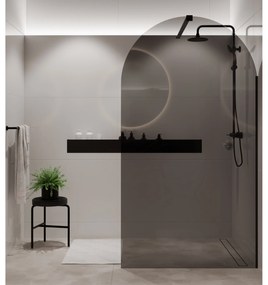 Ścianka prysznicowa WALK IN fix grafitowa półokrągła 8mm MOLIS Grafit Oval MASSI | Różne rozmiary : Kolor profili kabiny - czarny, Szerokość ścianki - 110 cm , Typ montażu - WALK in FIX (Do ściany)