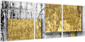 Obraz - Złote kwadraty N⁰3 (z zegarem) (90x30 cm)