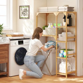 HOMCOM Regał nad pralką, wiele otwartych przegródek, do prania, akcesoriów, bambusowe drewno