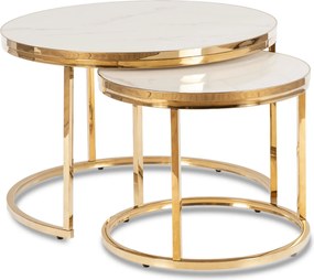 Zestaw Stolików Kawowych ARON 70 cm/50 cm Biały Marmur/Złoty Glamour