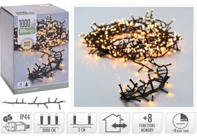 Zewnętrzny łańcuch świetlny Microcluster, 20 m, 1000 LED, ciepła biała, timer, IP44