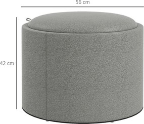 HOMCOM Pufa Pufa, Lekki, ukryta przestrzeń do przechowywania, składane wieko, 5 6cm x 56 cm x 42 cm, Szary + Naturalny