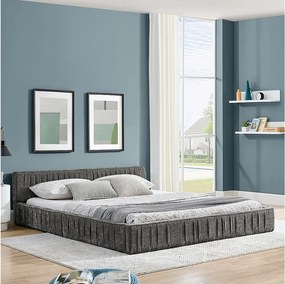 Łóżko dla dorosłych 160x200 cm – łóżko podwójne z dnem z listew – szary szenil – materac nie jest wliczony w cenę