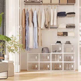 HOMCOM 18-elementowy regał na buty, stabelowane pudełka na buty do rozmiaru 45, magnetyczne drzwi, tworzywo sztuczne, 28 x 36 x 21 cm