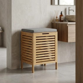 Bambusowy kosz na pranie z siedziskiem DISA, 40 l