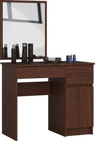 Toaletka AKORD P2 Wenge 90 cm z lustrem 500x600 prawa 1 drzwi 2 szuflady kolor Wenge mat 2 półki 90x50x142 cm