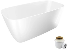 Wanna wolnostojąca NAVI owalna biała z konglomeratu 150 x 70 cm bez przelewu cienki rant | Różne kolory korków : Kolor korka - Złoty