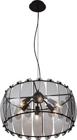 Inteligentna lampa wisząca czarna z przydymionym szkłem okrągła 6-punktowa z WiFi C35 - Mochan