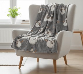 Świecący świąteczny mikropluszowy koc SNOW BUDDY, szary Rozmiar: 150 x 200 cm