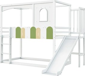 Łóżko piętrowe dziecięce 90x200 cm - z barierkami bezpieczeństwa - ze zjeżdżalnią + bezpieczną drabiną - biały (materac nie jest wliczony w cenę)