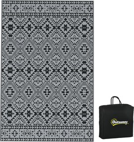 Outsunny Dywan zewnętrzny odwracalny, wodoodporny, geometryczny, 182x274cm, Czarny/Szary