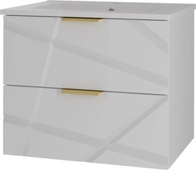 Biała, wąska szafka łazienkowa z wpuszczaną umywalką Radom 07 - zestaw 3