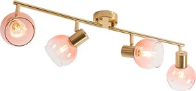 Spot art deco złoty z różowym szkłem 4-światła - Vidro