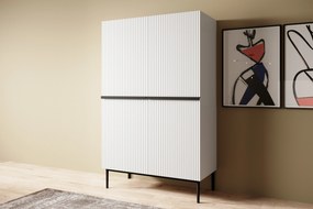 Komoda wysoka Nicole z metalowymi uchwytami i nogami 100 cm - biały mat / czarne nóżki