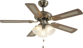 Mosiężny wentylator sufitowy z drewnianym nadrukiem i rattanem 105 cm z przełącznikiem łańcuszkowym - Mistral Lia