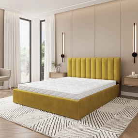 Masseno Łóżko Tapicerowane DEMERA z pojemnikiem na pościel 180x200 cm - Żółty, MAGIC VELVET 2234