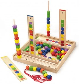 Drewniana gra edukacyjna logiczne koraliki viga toys 104 elementy