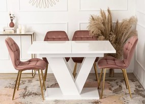 Stół Carrie rozkładany 120/160 cm do jadalni – nowoczesny stół prostokątny glamour z grubym blatem MDF i nogami w kształcie V