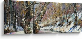 Obraz namalowanego zimowego krajobrazu (z zegarem) (90x30 cm)