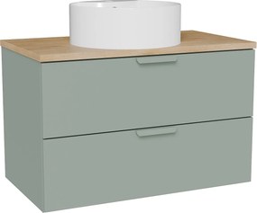 Wisząca szafka łazienkowa z okrągłą umywalką nablatową – Zielony szałwiowy – szer. 80 cm – AVORELI