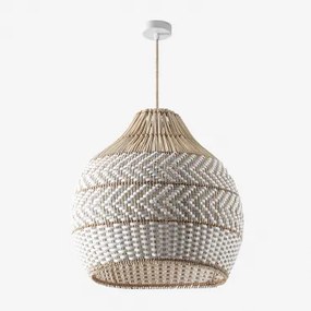 Lampa Sufitowa Wisząca Z Plecionego Rattanu Llaury Naturalny - Biała & Ø55 Cm - ↑55 Cm Llaury - Sklum