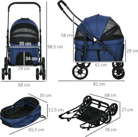 Outsunny Wózek dla Psa Składany Osłona Przeciwdeszczowa Granatowy | Aosom PL