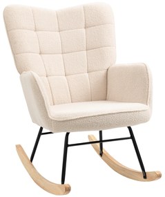 HOMCOM Retro Fotel Bujany, Drewno Lite, Fotel relaksacyjny, 92 cm x 71 cm x 101 cm, Beżowy | Aosom PL