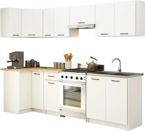 Zestaw kuchenny narożny OLIWIA 3.0m Biały 300 cm 11 drzwi 1 szuflada kolor Biały mat 16 półek 300x46x203 cm