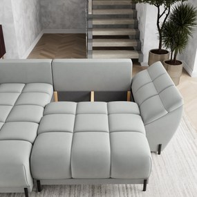 Masseno Narożnik VESTANO  z funkcją spania i pojemnikiem na pościel Narozniki L, Rozkładana sofa - Jasnoszary, MATT VELVET 83