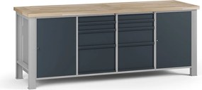 Stół warsztatowy G7, blat bukowy, 2100 x 685 x 840 mm, 2x szafka, 8x szuflada, grafitowy