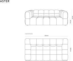 OUTLET Sofa 3-osobowa Aster jasny beż, welur, 214x102x75 od Mazzini