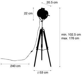 Lampa stojąca Tripod Studio Spot czarna z drewnem - ShinyPrzemysłowy Oswietlenie wewnetrzne