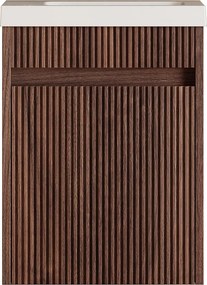 Mebel z umywalką do wc zawieszany ryflowany z drewna jesion Z umywalką z matowej białej żywicy - Ciemnodrewniany - 40 x 25.5 x 54 cm DROVI