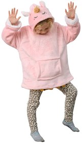 Dziecięcy koc bluza z rękawami i kapturem HOODIE UNICORN różowy