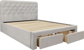 Łóżko beżowe tapicerowane z szufladami R3-Z28
