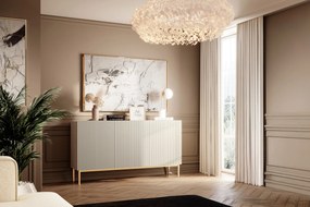 Komoda Nicole 150 cm trzydrzwiowa z ryflowanym frontem - kaszmir / złote nóżki