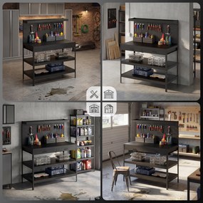 HOMCOM Stacja robocza z regulowanymi półkami, solidna stacja robocza z perforowaną płytą i 2 szufladami, 122 x 61 x 156 cm, Czarna | Aosom PL