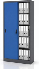Biurowa szafa metalowa z drzwiami przesuwnymi antracytowo-niebieska: KUBA 900 x 1850 x 400 mm