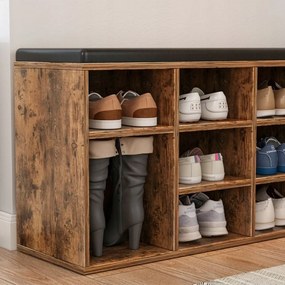 Ławka do przedpokoju z siedziskiem i półką do przechowywania, brązowa rustykalna, 104x30x48 cm – kompaktowy design MDF