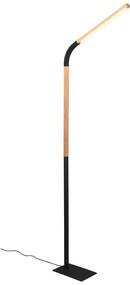 Czarna lampa stojąca LED z drewnianym kloszem (wys. 169,5 cm) Norris – Trio