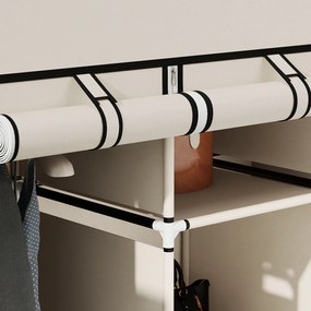 HOMCOM Szafa z tkaniny, rozwiązanie do przechowywania, 8 półek, 2 drążki na ubrania, kremowa