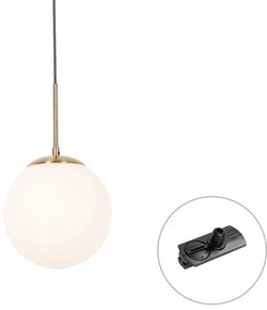 Lampa wisząca Art Deco złota z opalowym szkłem w zestawie czarny adapter szynowy 1-fazowy - Iconic Flore