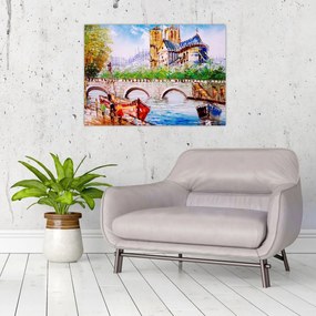 Obraz na szkle - Obraz olejny przedstawiający miasto (70x50 cm)