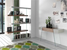 Stolik konsolowy prostokątny, szare drewno, orzech i szkło hartowane 3029 ANGEL CERDA