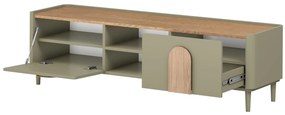 Szafka RTV Amilio 170 cm z szufladą na nóżkach - eukaliptus / dąb baltic dune / uchwyty dąb naturalny