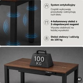 Biurko regulowane elektrycznie podnoszone czarne/orzech, 120x63 cm: EVAN