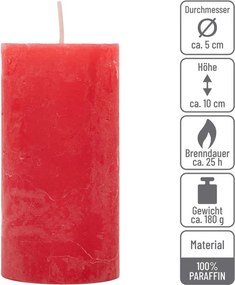 Zestaw świec rustykalnych, 10 cm, Ø 5 cm, czerwony, 8 szt.